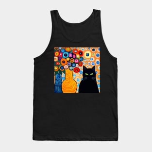 Black Cat Still Life Painting with Flowers in Vase Tank Top
